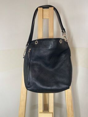 RUDSAK Pebbled  Black Leather Shoulder Hobo Bag- Convertible Strap